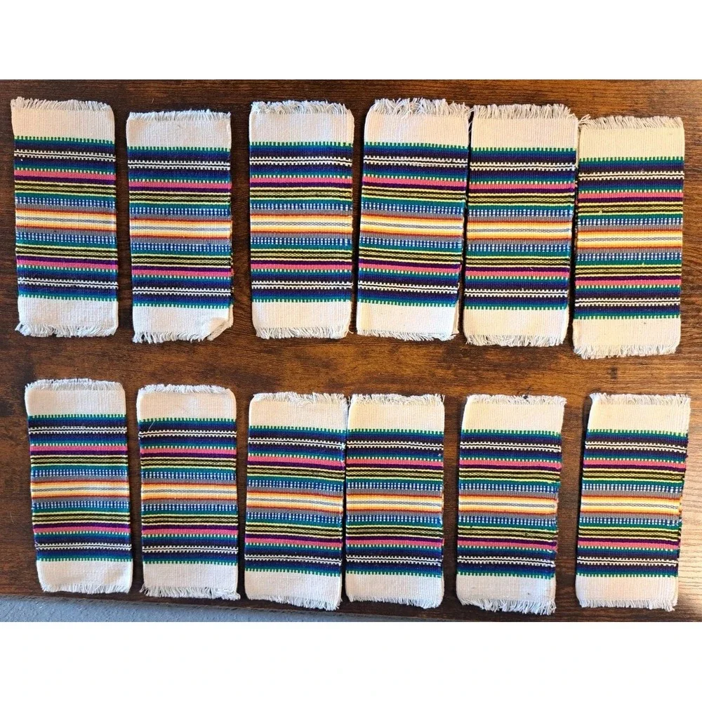 Vintage 12 Colorful cocktail napkins Striped Linens‎ Margaritas Party  Lg Set